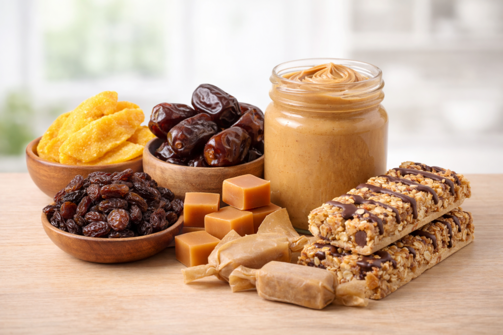 sticky foods 
