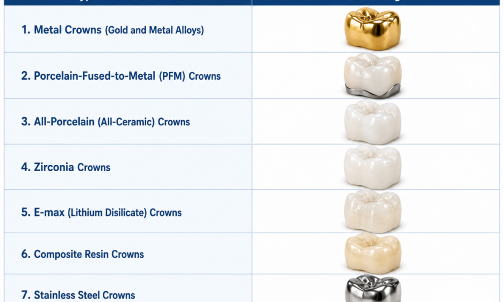 types of dental crown teeth 