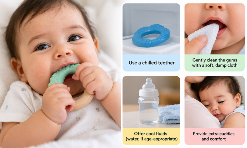 Safe ways to soothe sore gums during baby teething.