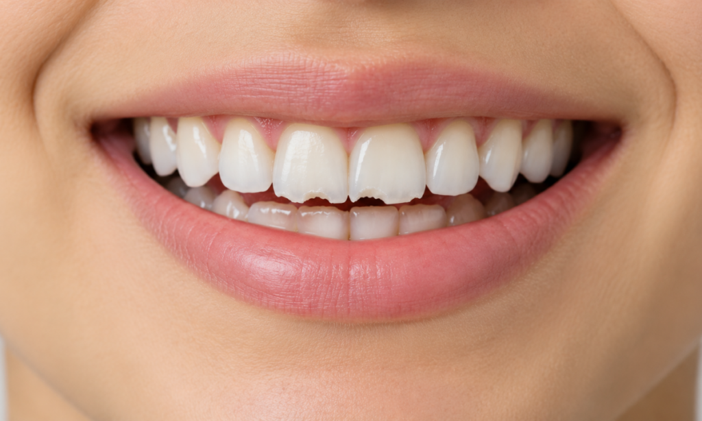 Uneven or rough tooth edges showing minor dental imperfections.
