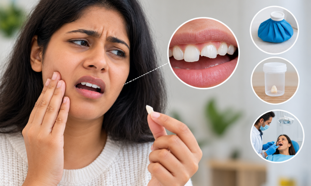 Broken or chipped tooth requiring immediate dental care.