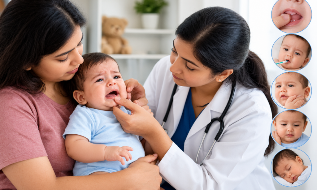 Warning signs during baby teething that require medical attention.