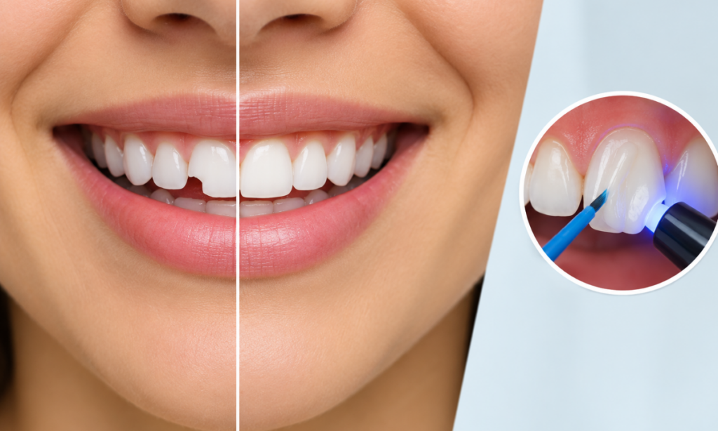 Composite bonding for repairing chipped teeth and restoring a natural smile.